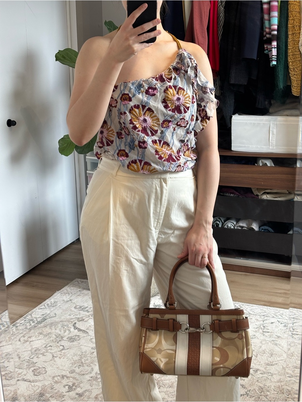Free People Embroidered Floral Mesh Top with Mustard Tassels